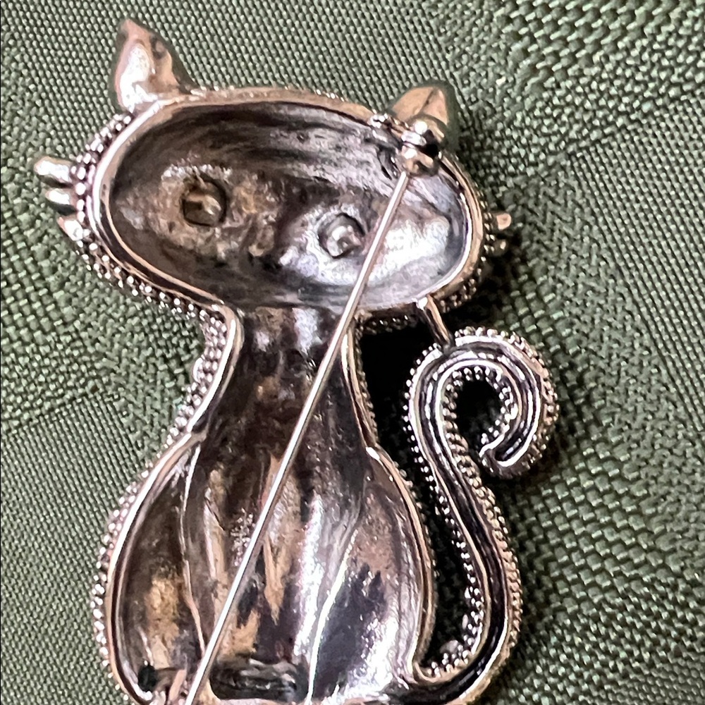 Sparkling Blue & Green Cat Brooch - Crystal Encrusted Cat Pin - Picture 4 of 7